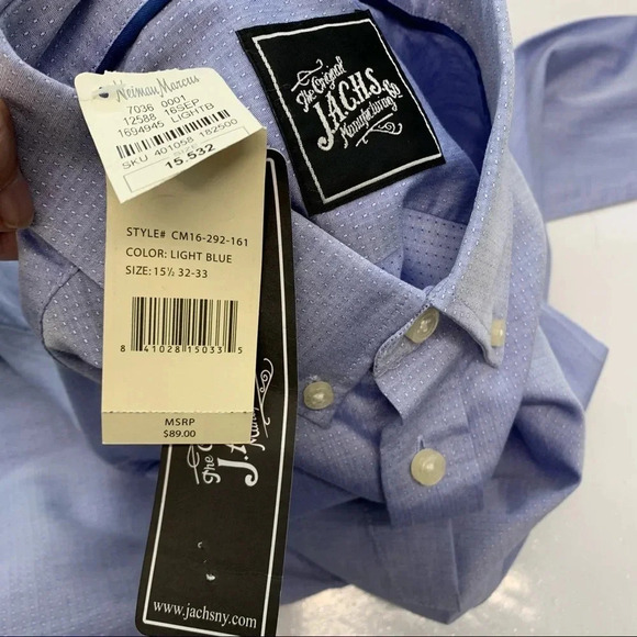 Jachs Mens Dress Shirt‎ 15.5 32-33 Light  Blue New Long Sleeve Casual Business - Picture 7 of 11